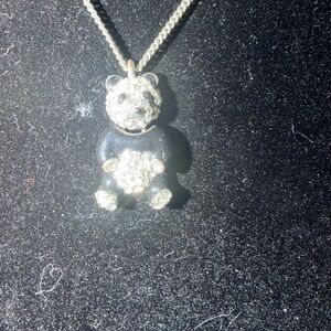 Silver and Black Crystal Panda Pendant Necklace